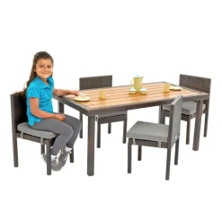 Excellerations® Outdoor Wicker Dining Set, 5-Piece Set with Table and 4 Chairs (Preschool Height)
