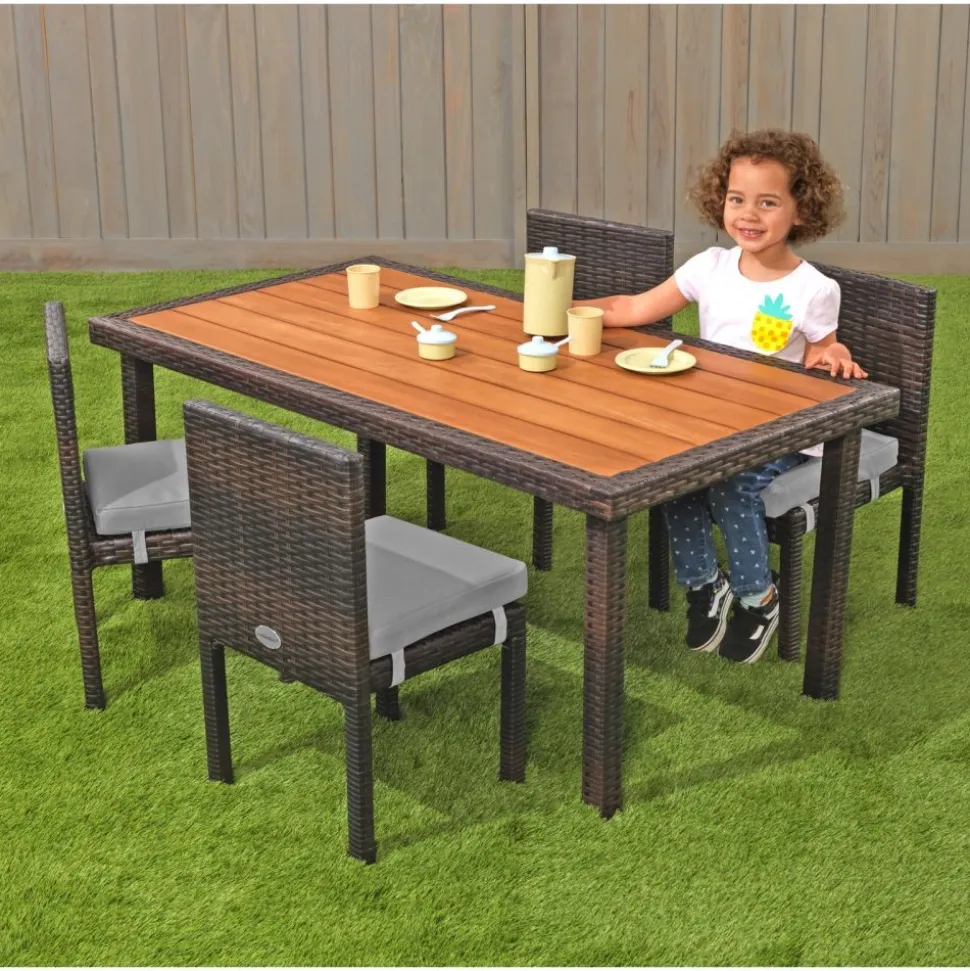 Excellerations® Outdoor Wicker Dining Set, 5-Piece Set with Table and 4 Chairs (Preschool Height)