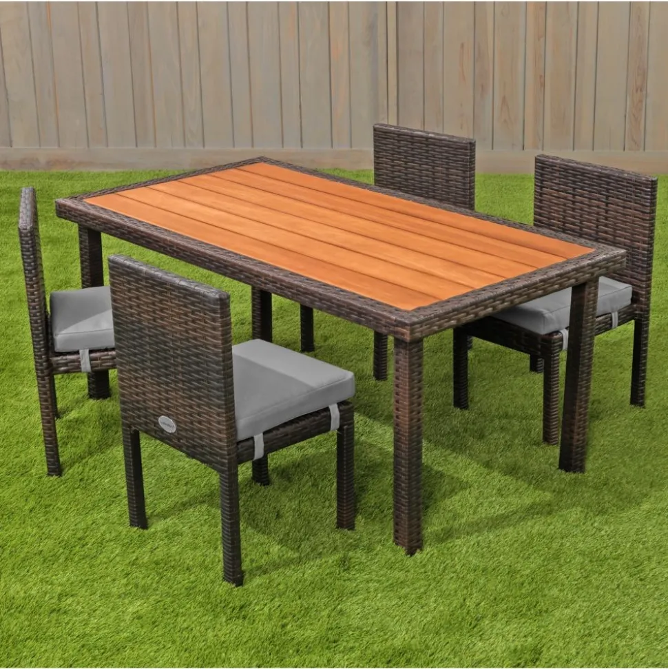 Excellerations® Outdoor Wicker Dining Set, 5-Piece Set with Table and 4 Chairs (Preschool Height)