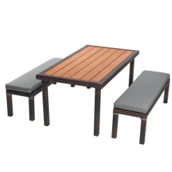 Excellerations® Outdoor Wicker Dining Set, 3-Piece Set with Table and 2 Benches (Preschool Height)