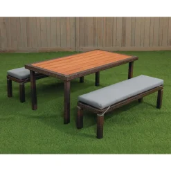 Excellerations® Outdoor Wicker Dining Set, 3-Piece Set with Table and 2 Benches (Preschool Height)