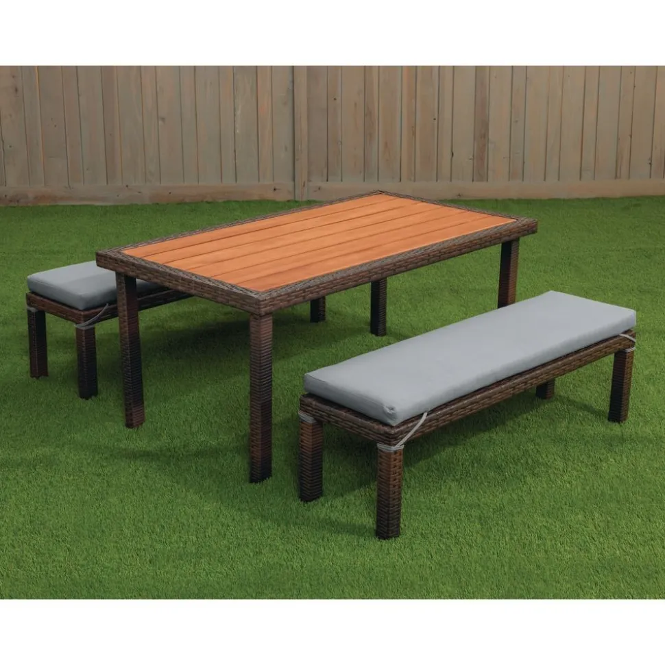 Excellerations® Outdoor Wicker Dining Set, 3-Piece Set with Table and 2 Benches (Preschool Height)