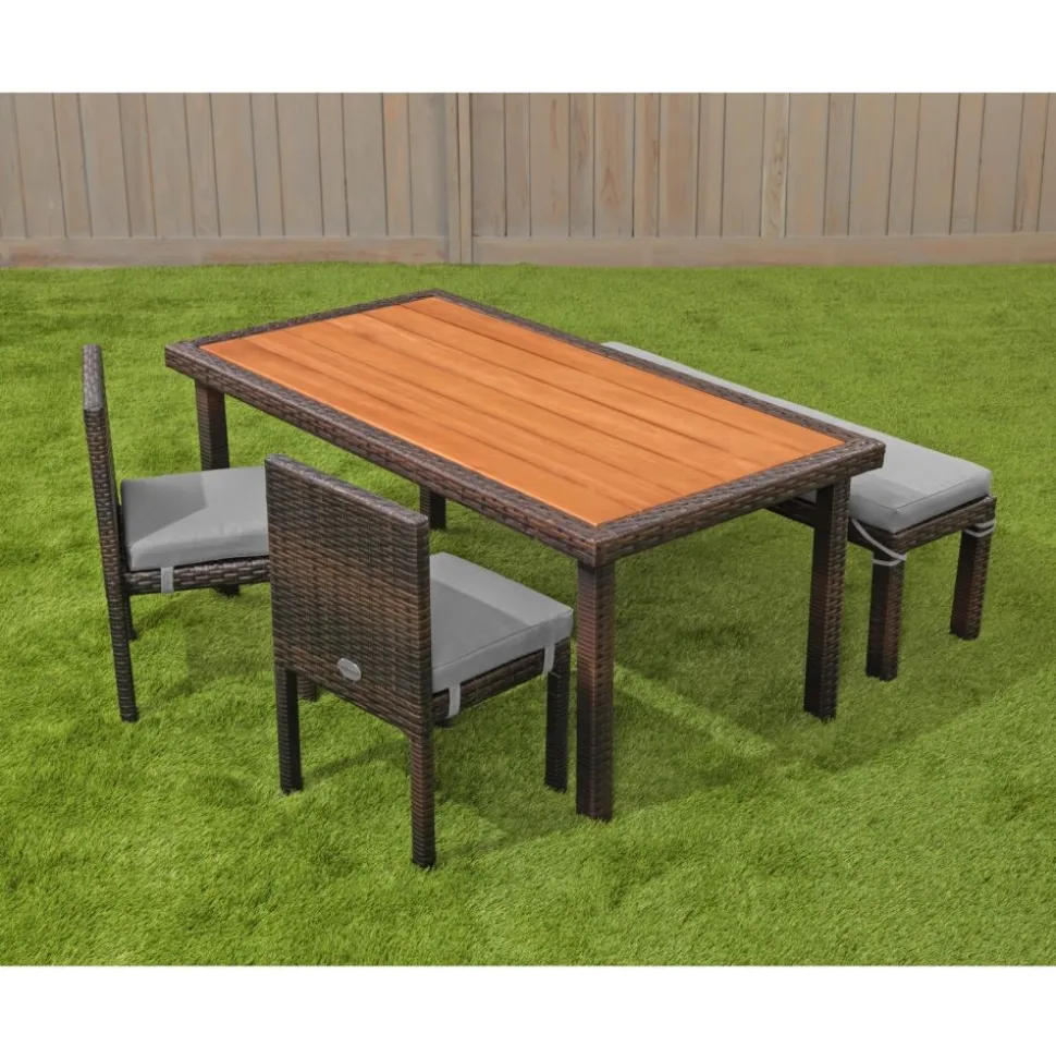 Excellerations® Outdoor Wicker Dining Set, 4-Piece Set with Table, Bench, and 2 Chairs (Preschool Height)