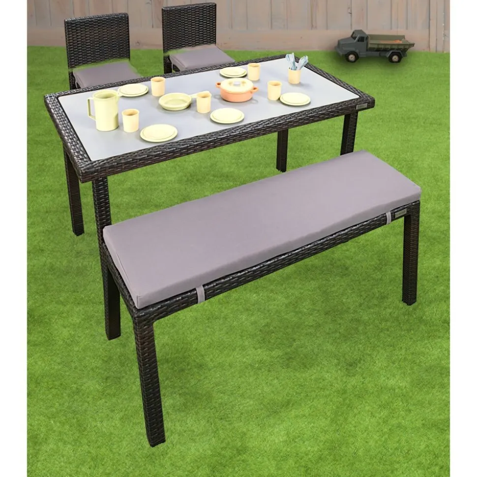 Excellerations® Outdoor Wicker Set - Table, Bench, & 2 Chairs 26" (School Age Height)