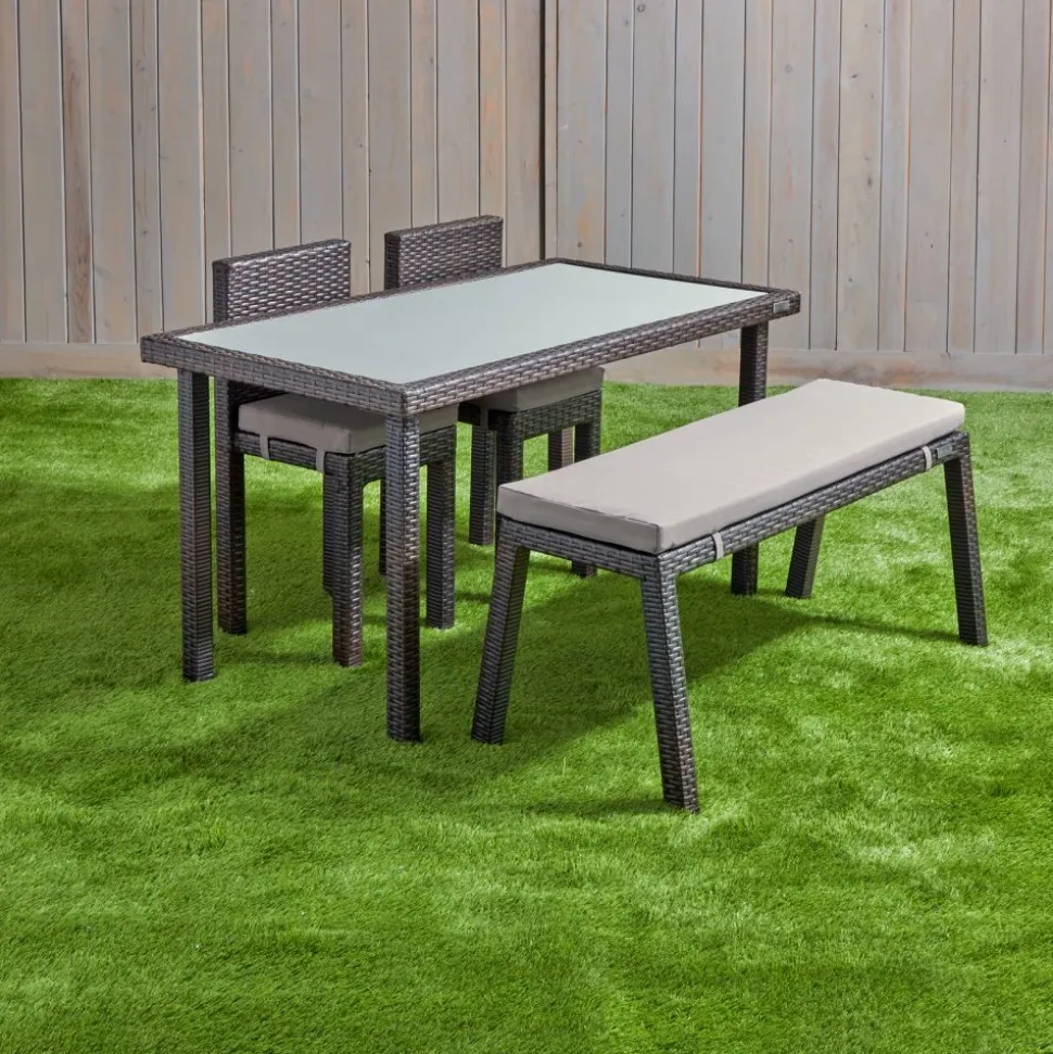 Excellerations® Outdoor Wicker Set - Table, Bench, & 2 Chairs 26" (School Age Height)