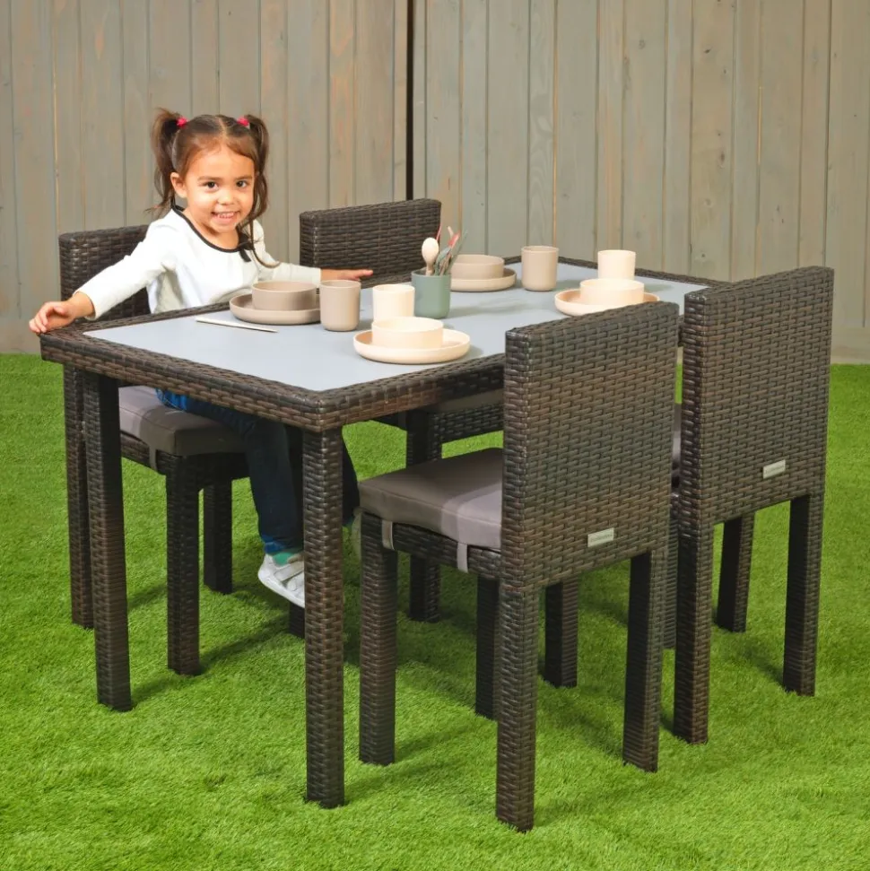 Excellerations® Outdoor Wicker Set - Table & 4 Chairs 26" (School Age Height)