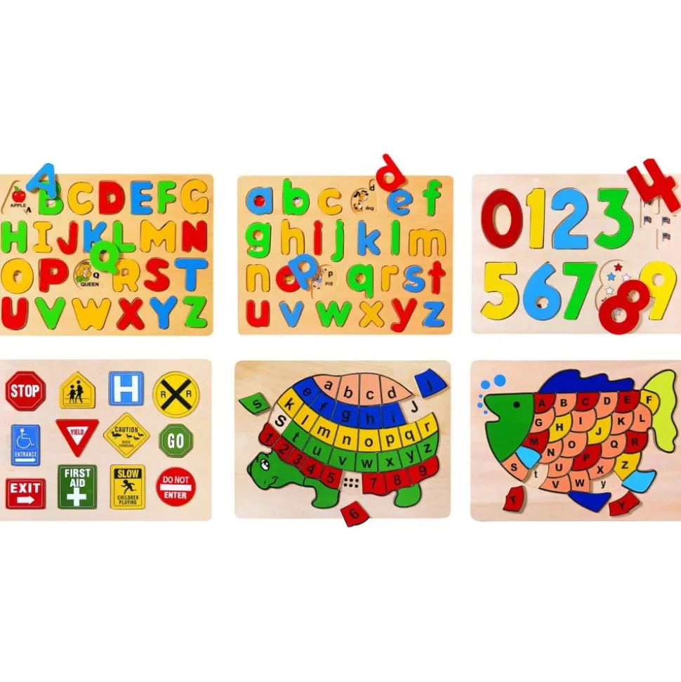 Excellerations® Preschool Puzzles - Letters, Numbers, and Signs - Set of 6