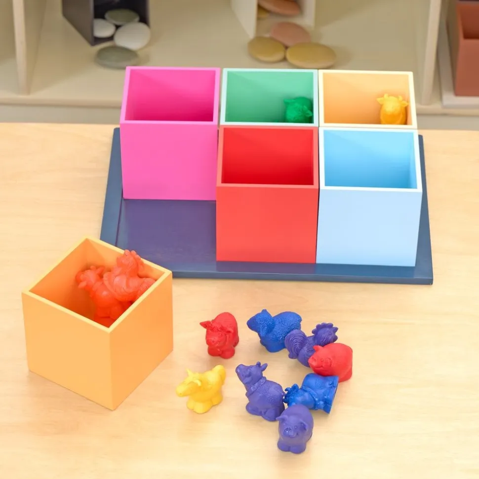 Excellerations® Rainbow Wooden Sorting Boxes & Jumbo Farm Counters Kit