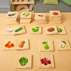 Excellerations® Reversible Wooden Vegetable & Fruit Tiles - Set of 36 Tiles