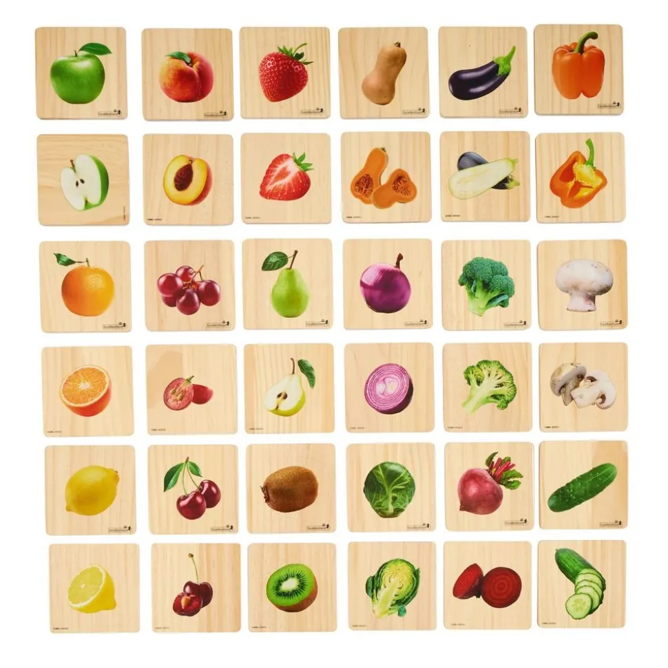 Excellerations® Reversible Wooden Vegetable & Fruit Tiles - Set of 36 Tiles