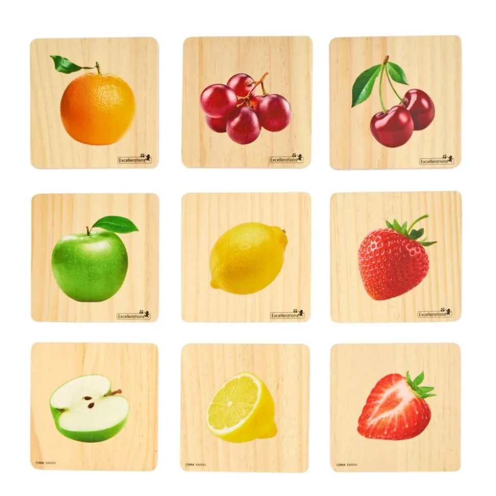 Excellerations® Reversible Wooden Fruit Tiles - Set of 18 Tiles