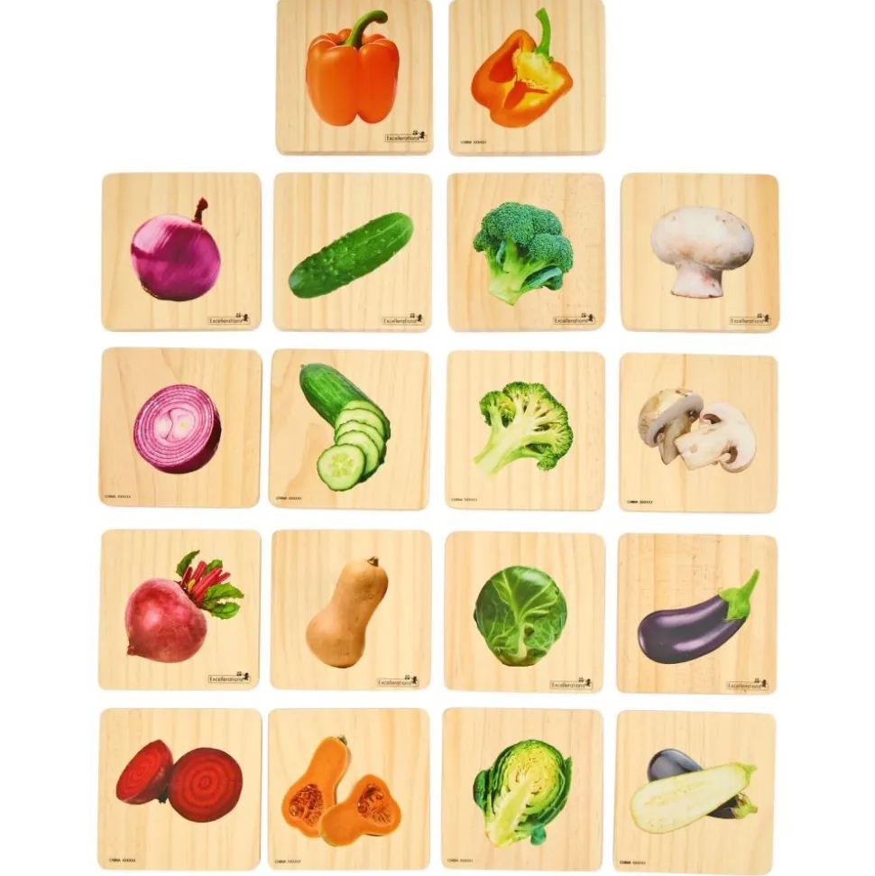Excellerations® Reversible Wooden Vegetable Tiles - Set of 18