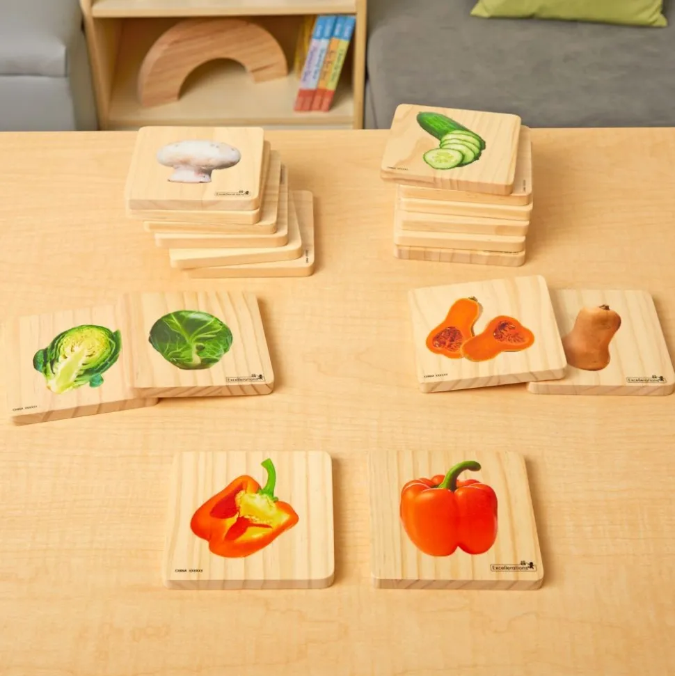 Excellerations® Reversible Wooden Vegetable Tiles - Set of 18