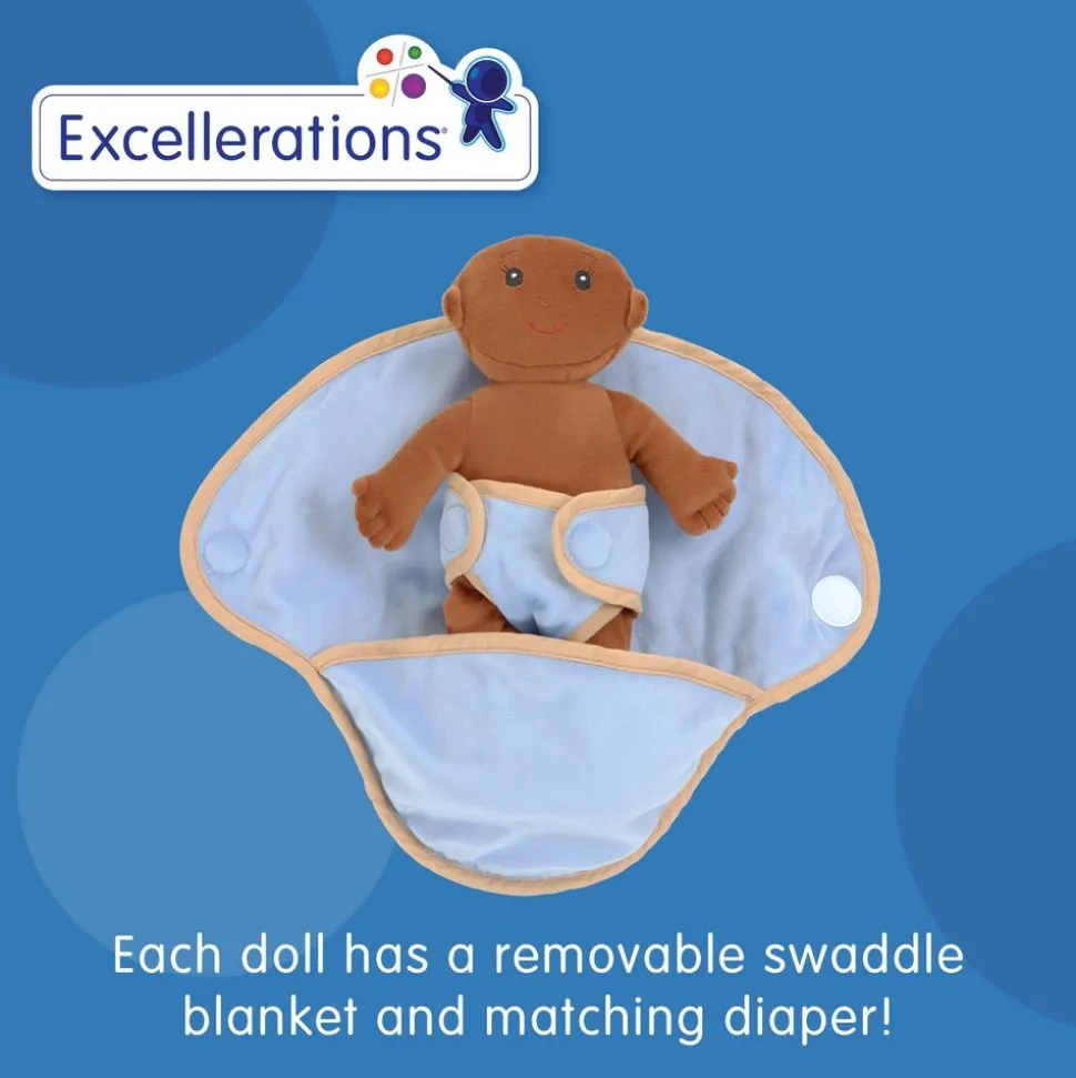 Excellerations® TenderTots™ Calming Plush Baby Dolls With Swaddle Blanket & Diaper - 12 Pieces