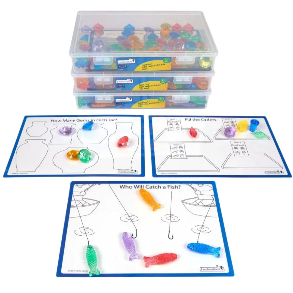Excellerations®ThinkTotes™ Light Table Math Activity Sets: Food, Fish, & Gems 303pcs