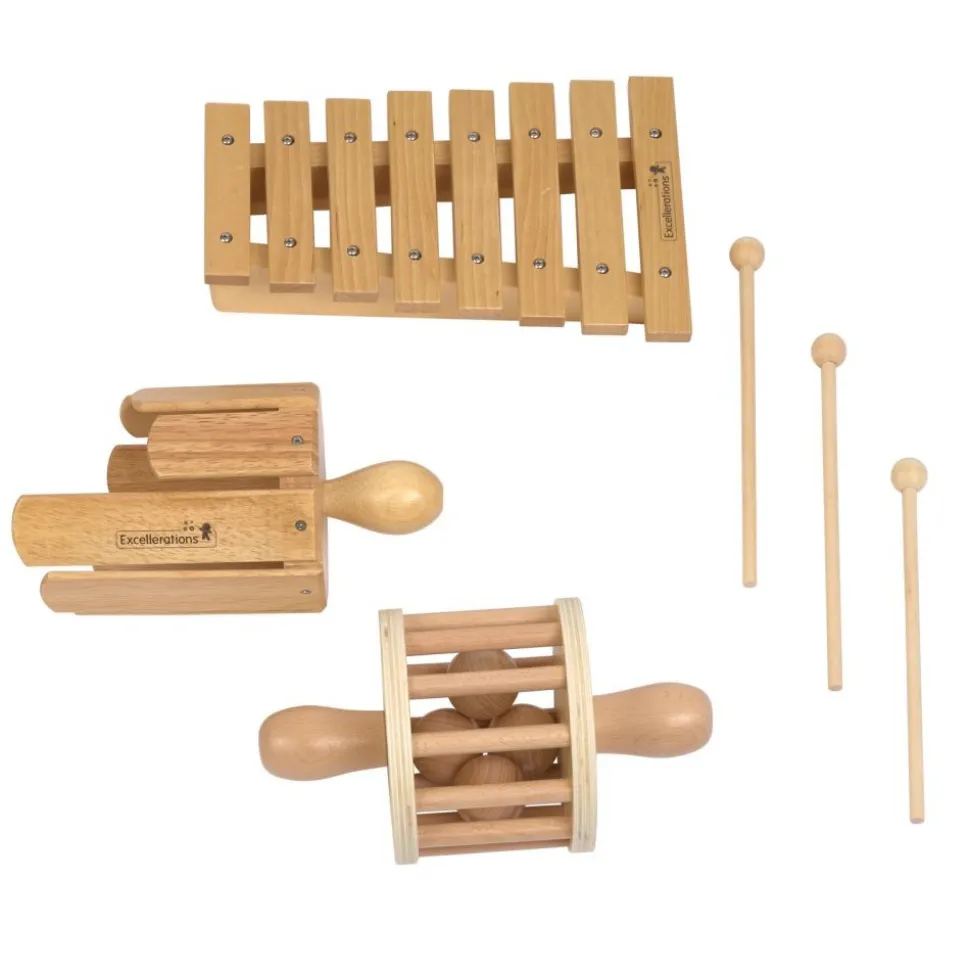 Excellerations® Toddler Musical Instrument Set - 3-Piece Wooden Music Set