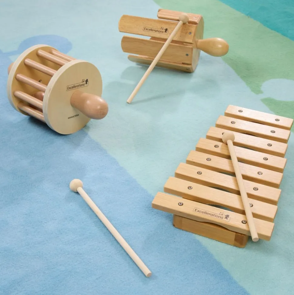 Excellerations® Toddler Musical Instrument Set - 3-Piece Wooden Music Set