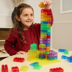 Excellerations® Translucent Building Bricks With Baseplate Lid - 60 pcs