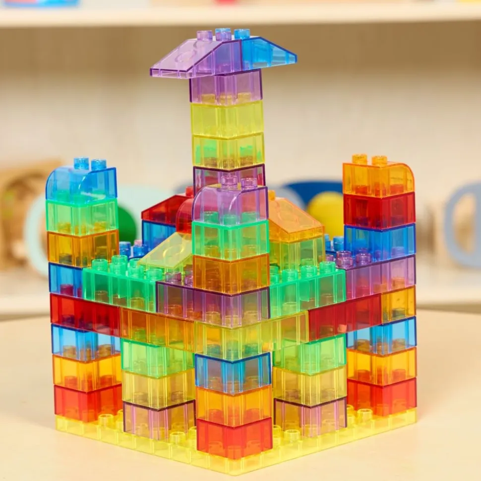 Excellerations® Translucent Building Bricks With Baseplate Lid - 60 pcs