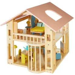 Excellerations® Wooden Deluxe Dollhouse - 28 Pieces - Natural