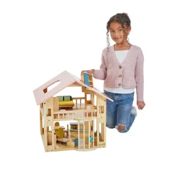Excellerations® Wooden Deluxe Dollhouse - 28 Pieces - Natural