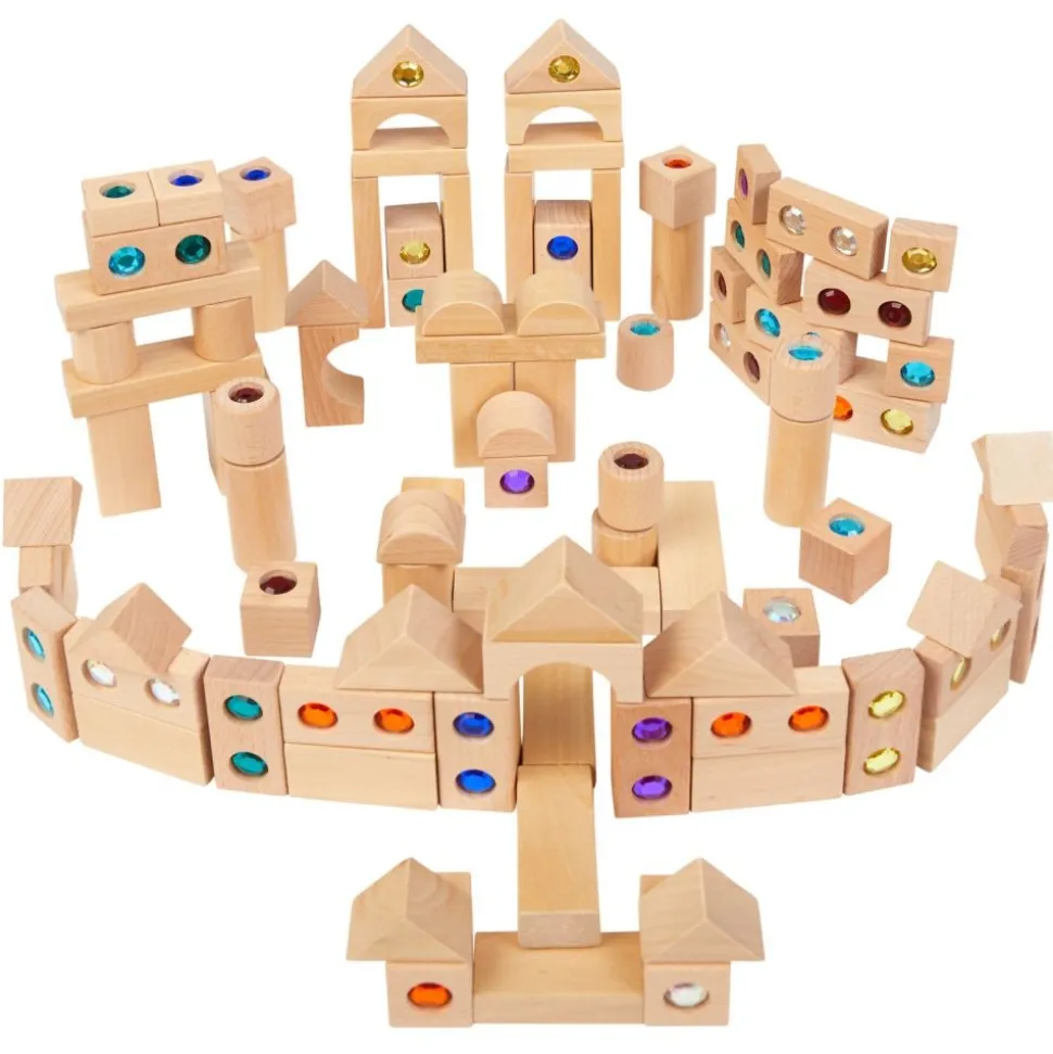Excellerations® Wooden Gems and Building Blocks Set - Kit of 100 with Tray