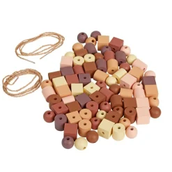 Excellerations® Wooden Natural Lacing Beads - 80 Pieces