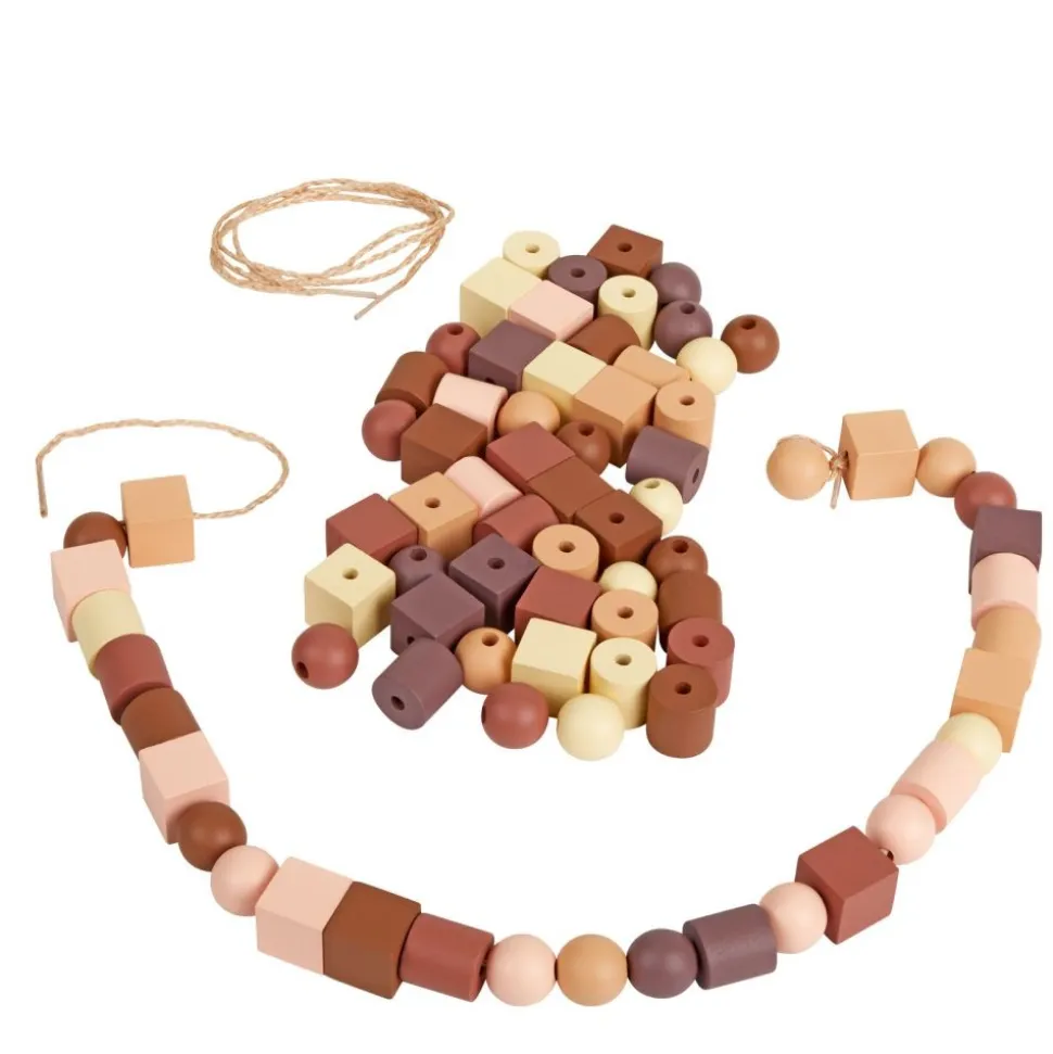 Excellerations® Wooden Natural Lacing Beads - 80 Pieces