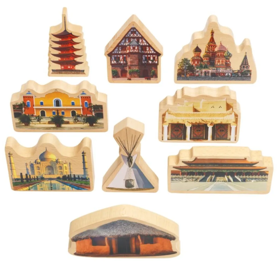 Excellerations® Wooden Photo Blocks Around the World Buildings - Set of 9