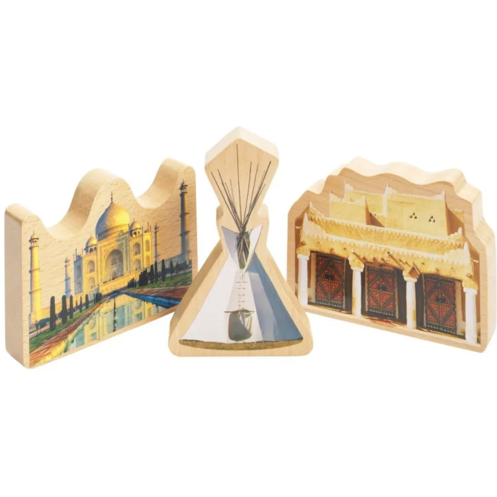 Excellerations® Wooden Photo Blocks Around the World Buildings - Set of 9