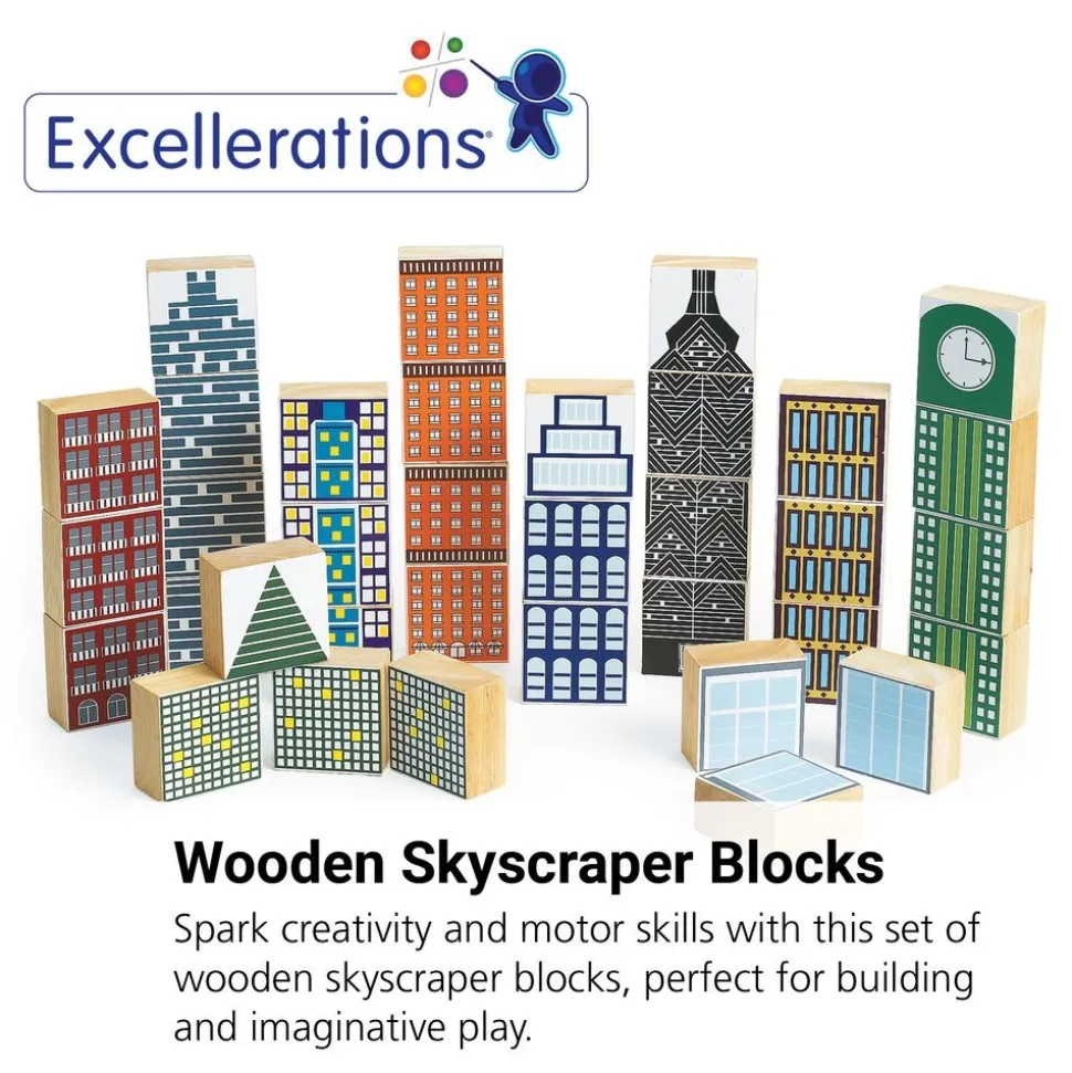 Excellerations® Wooden Skyscraper Blocks - 35 Pieces