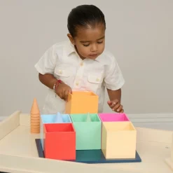 Excellerations® Wooden Sorting Boxes - Rainbow Colors - Set of 6 with Tray