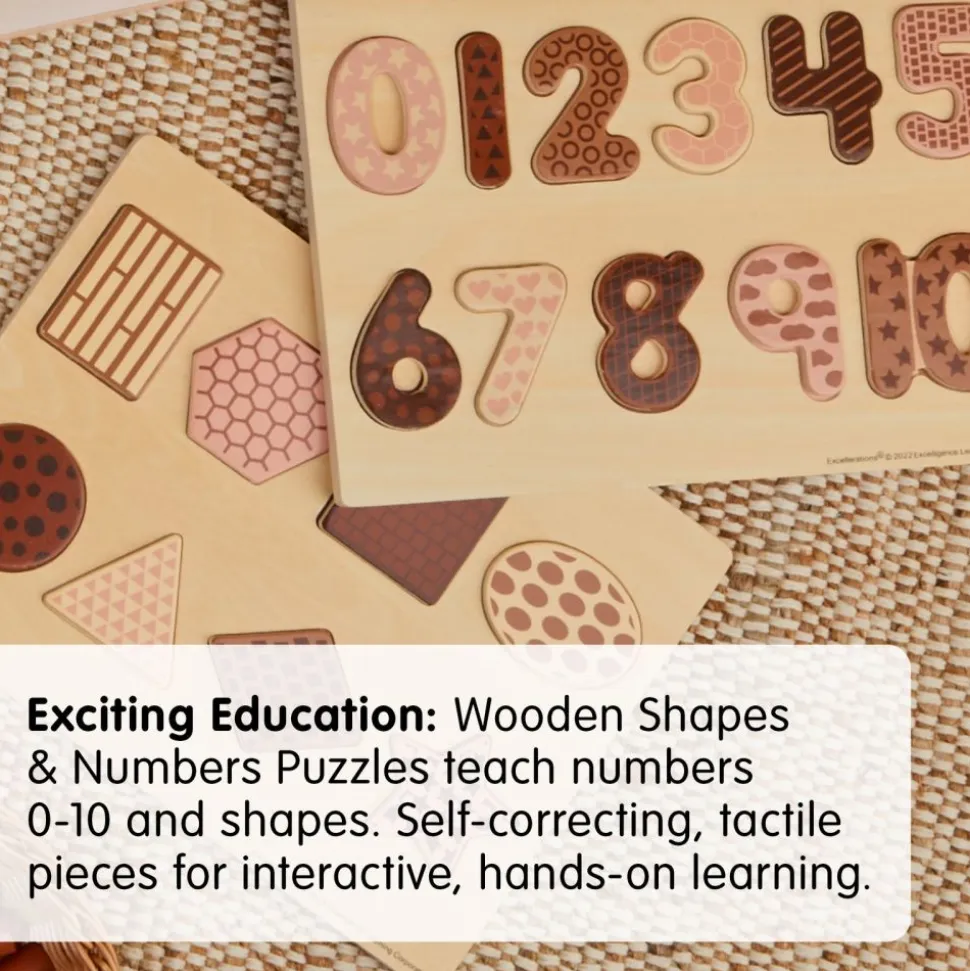 Excellerations® WoodWonders™ Shapes and Numbers Puzzles Natural - Set of 2