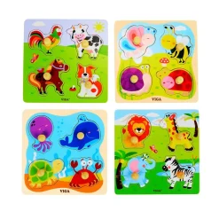Flat Puzzle with Big Wooden Knob - Animal Set of 4
