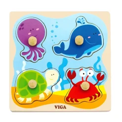 Flat Puzzle with Big Wooden Knob - Animal Set of 4