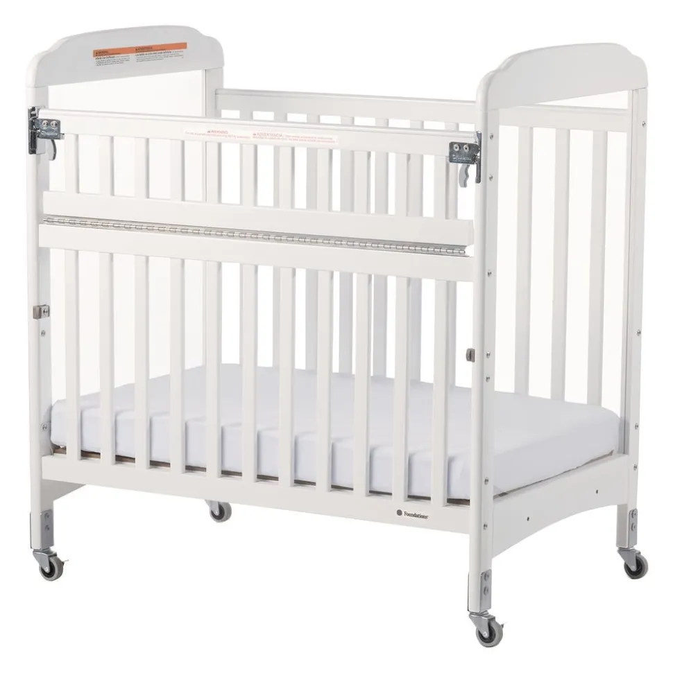 Foundations® Serenity Compact SafeReach Side Crib, Adjustable Mattress Board, Clearview, White Finish