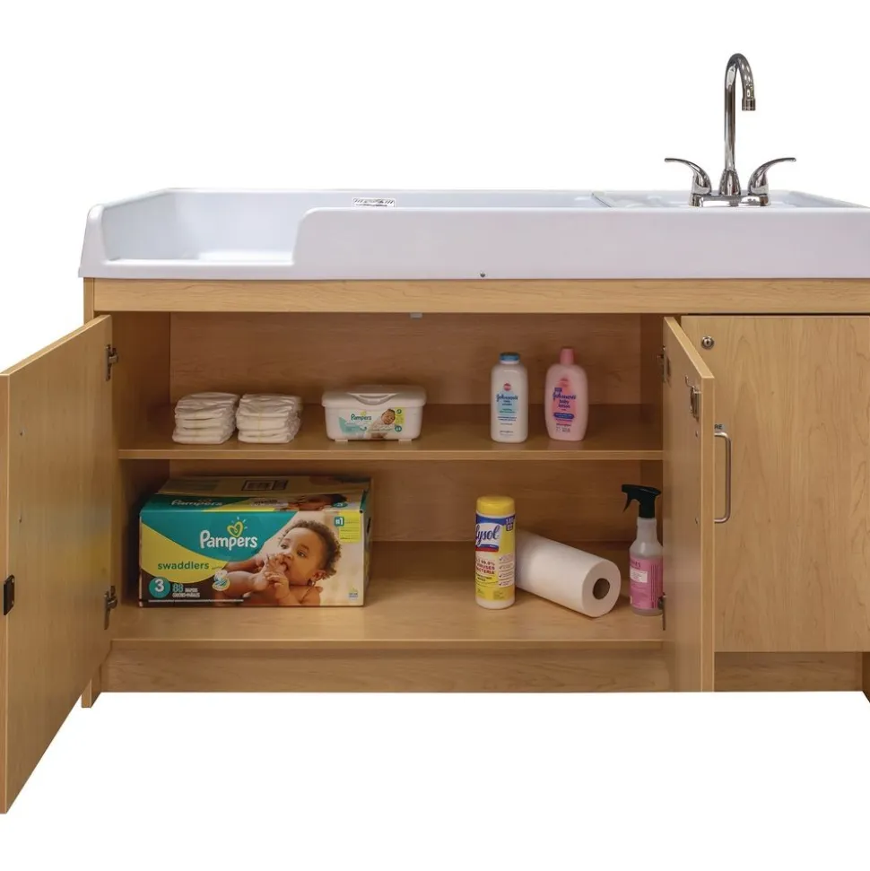 Infant Changing Table with Right Side Sink - Maple/Maple
