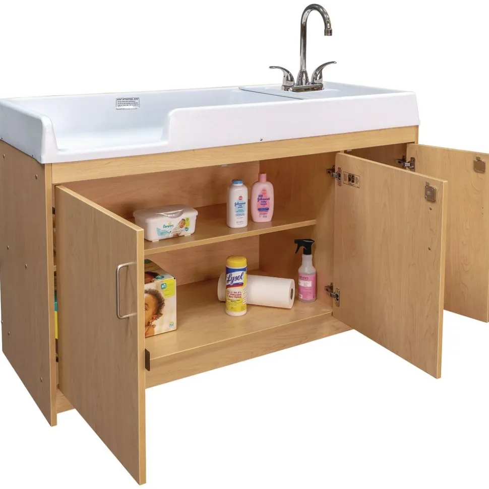 Infant Changing Table with Right Side Sink - Maple/Maple