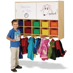 Jonti-Craft® 10-Section Wall Mount Coat Locker with Storage - with Colored Cubbie Trays