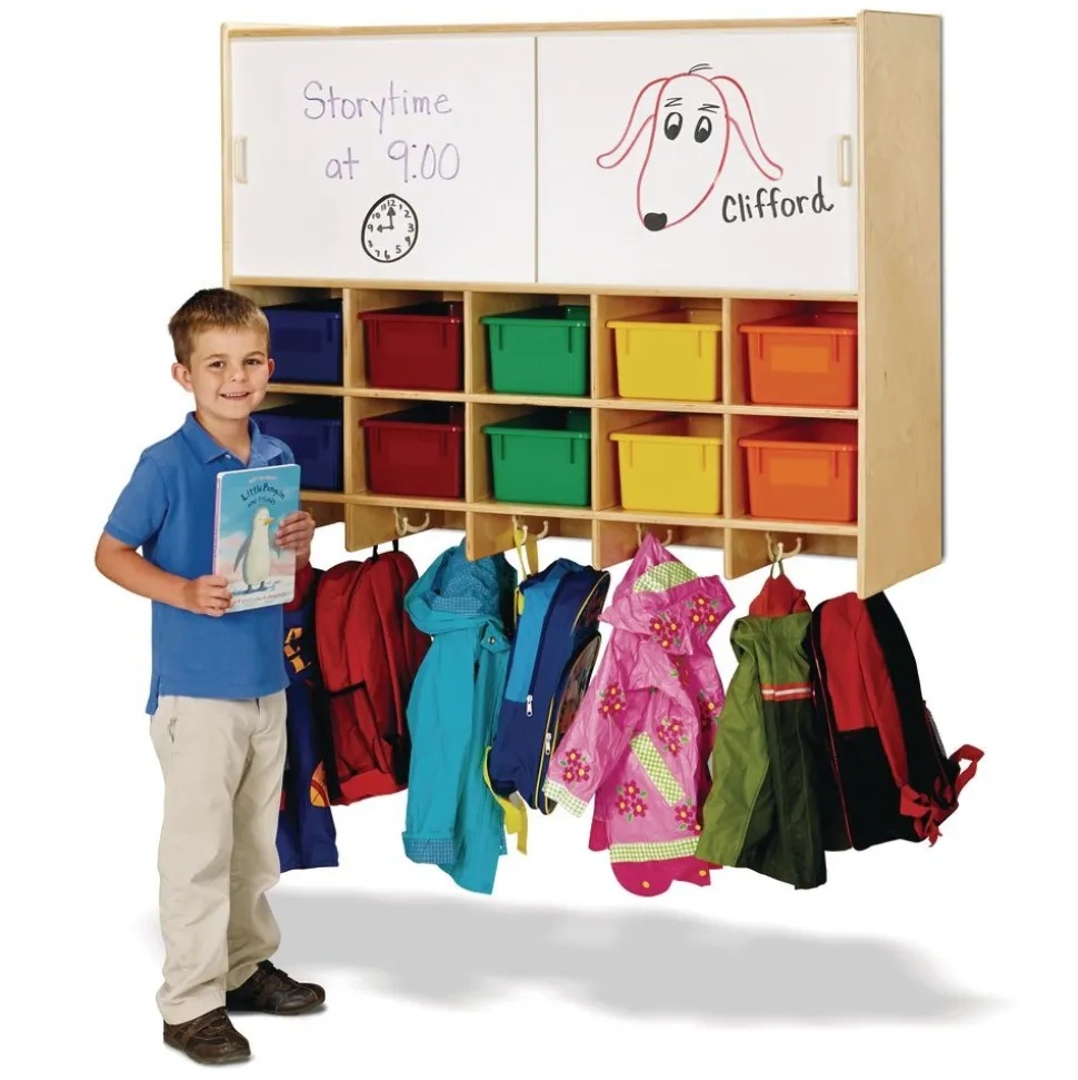 Jonti-Craft® 10-Section Wall Mount Coat Locker with Storage - with Colored Cubbie Trays