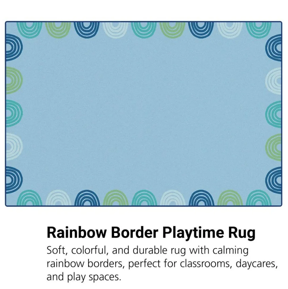 KIDSoft™ Rainbows Border Blue 6' x 9'