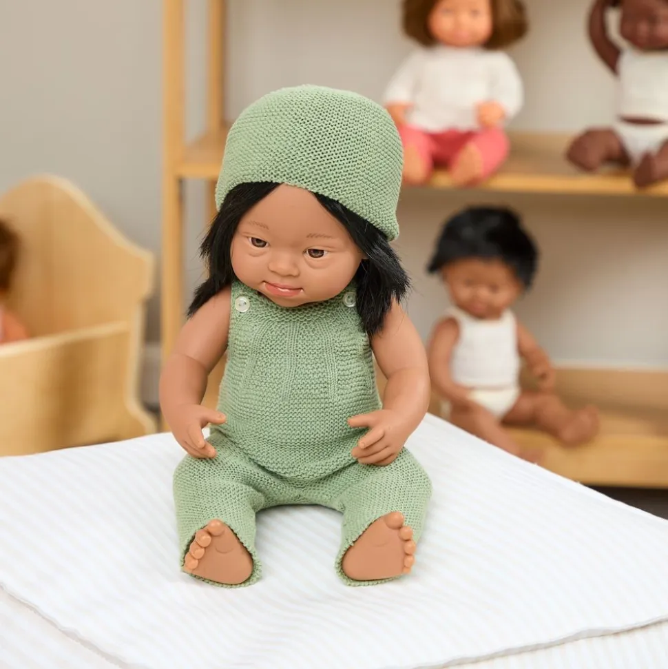 Knitted Doll Outfit 12"-15” - Overall & Beanie Hat, ECO Friendly