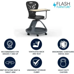Laikyn Black Mobile Desk Chair with 360 Degree Tablet Rotation and Under Seat Storage Cubby