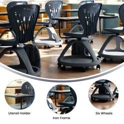 Laikyn Charcoal Mobile Desk Chair with 360 Degree Tablet Rotation and Under Seat Storage Cubby