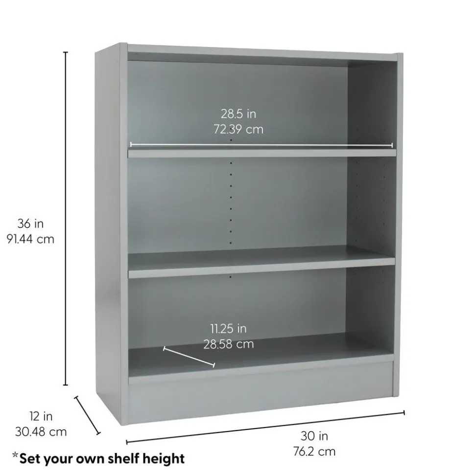 Laminate Bookcase 3-Shelf 36" Height - Gray