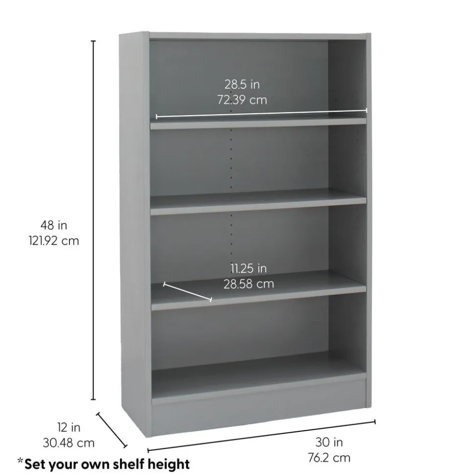 Laminate Bookcase 4-Shelf 48" Height - Gray