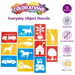 Large Washable Plastic Everyday Objects Stencils - Set of 12