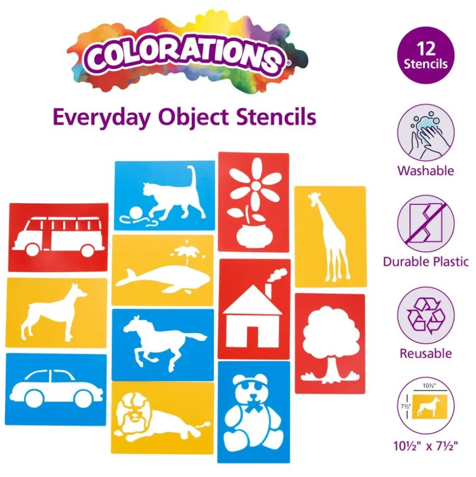Large Washable Plastic Everyday Objects Stencils - Set of 12