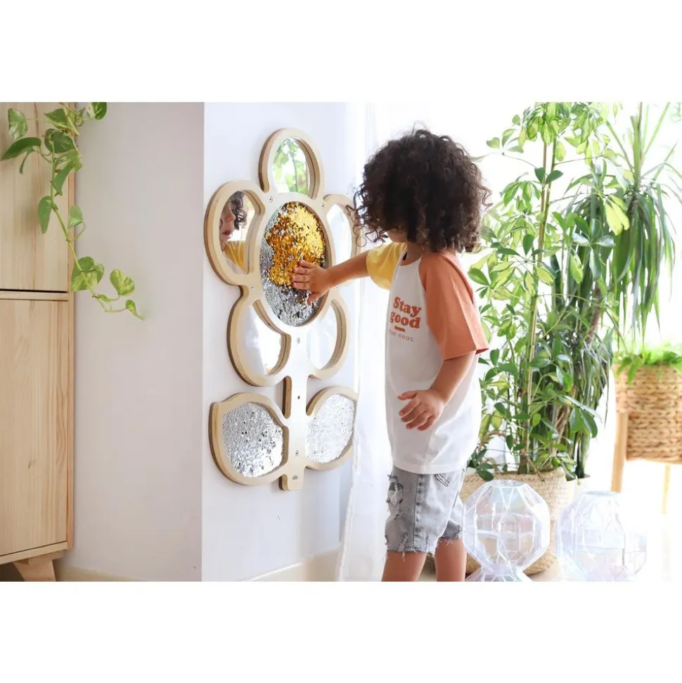 Mark Making Sequin & Mirror Daisy Frame - Blue 30" x 22"