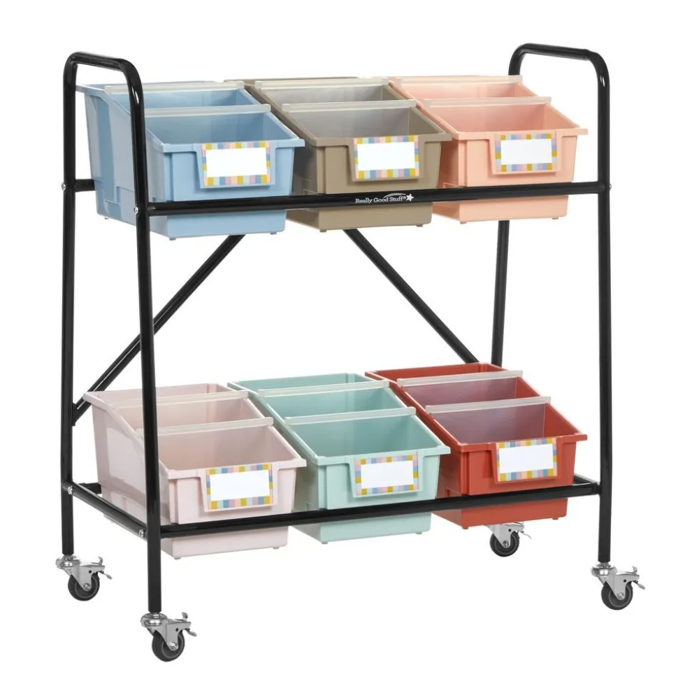 Mid-Size Mobile Storage Rack With Boho Chapter Book Bins™ - 1 rack, 6 bins